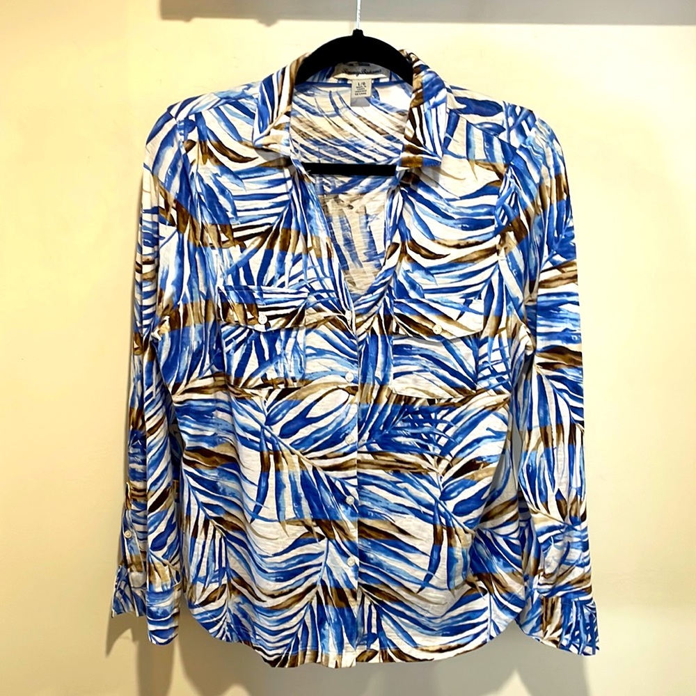🌴TOMMY BAHAMA palm leaf button up jersey shirt